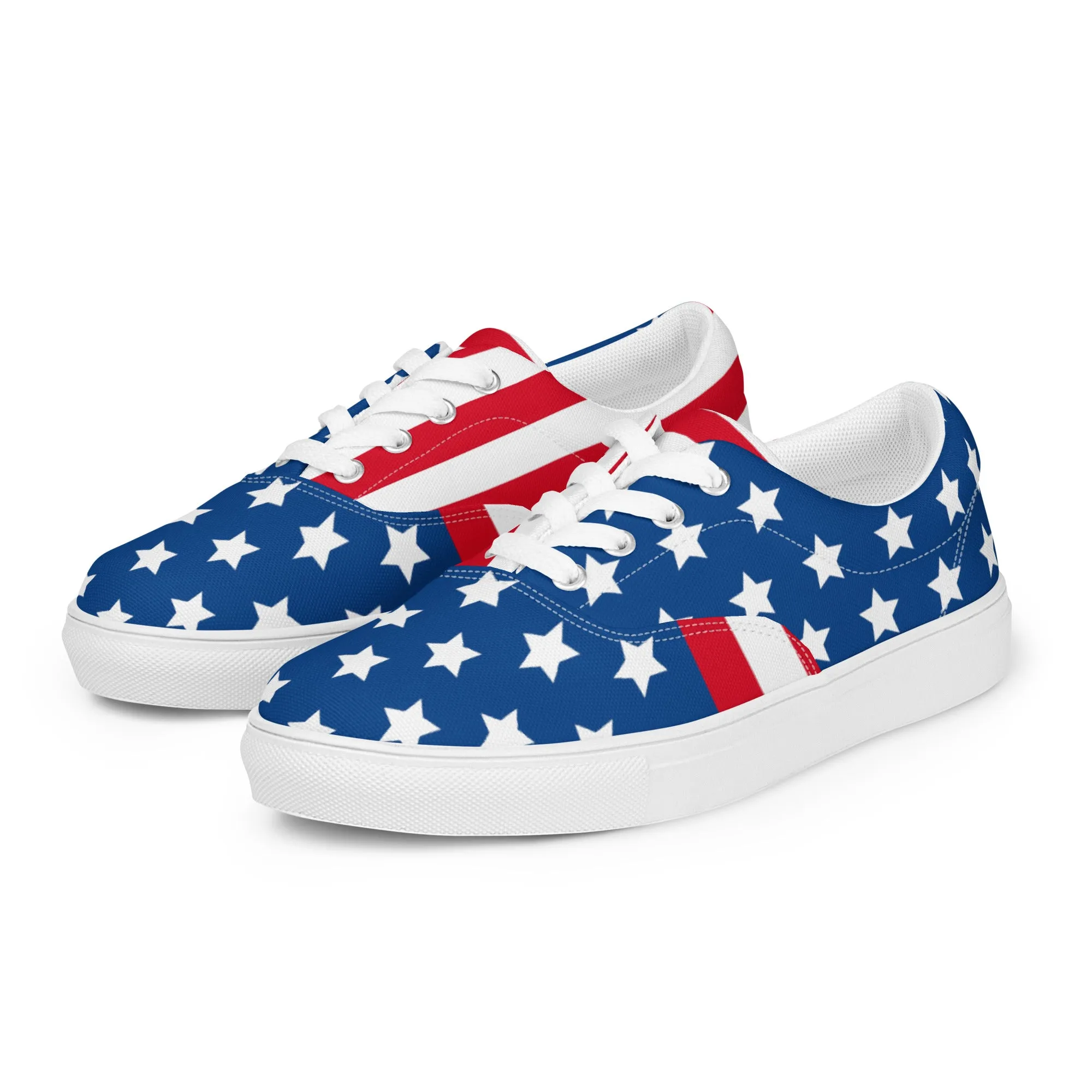 American Flag Men's Low Tops, US Flag July Forth Best Designer Men’s Lace-up Canvas Shoes (US Size: 5-13)