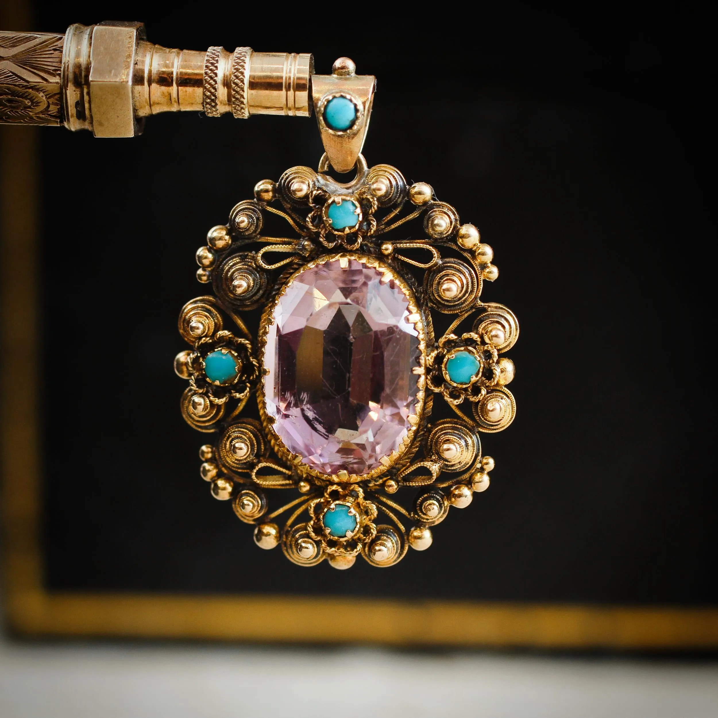 Antique Georgian Cannetille Amethyst & Turquoise Pendant