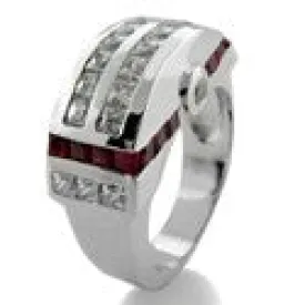 Art Deco Style Channel Ruby Diamond Princess - Cubic Zirconia 14K White Gold Ring