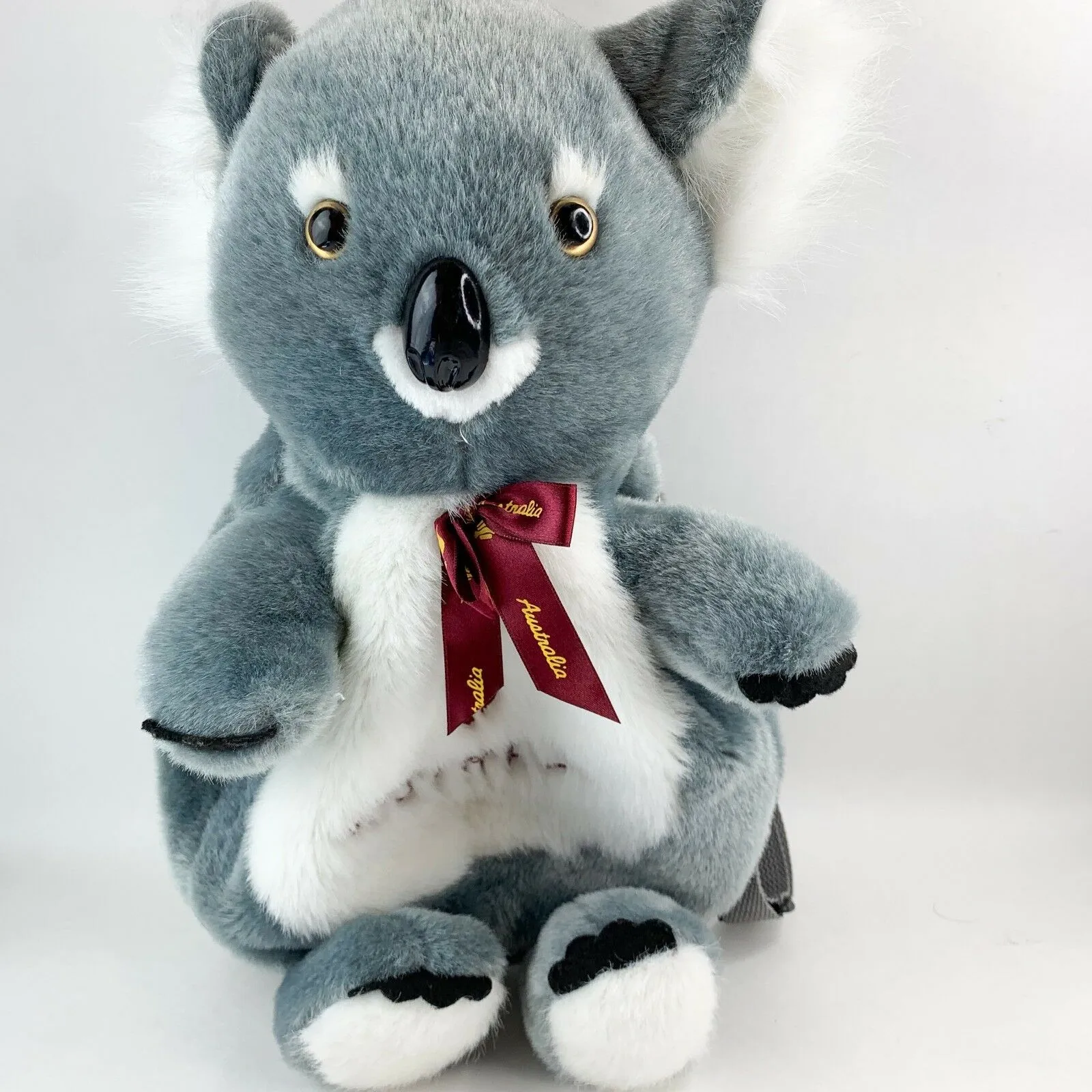 Australia Koala Back Pack Gray White Plush 3D Face Plush Animal Souvenirs