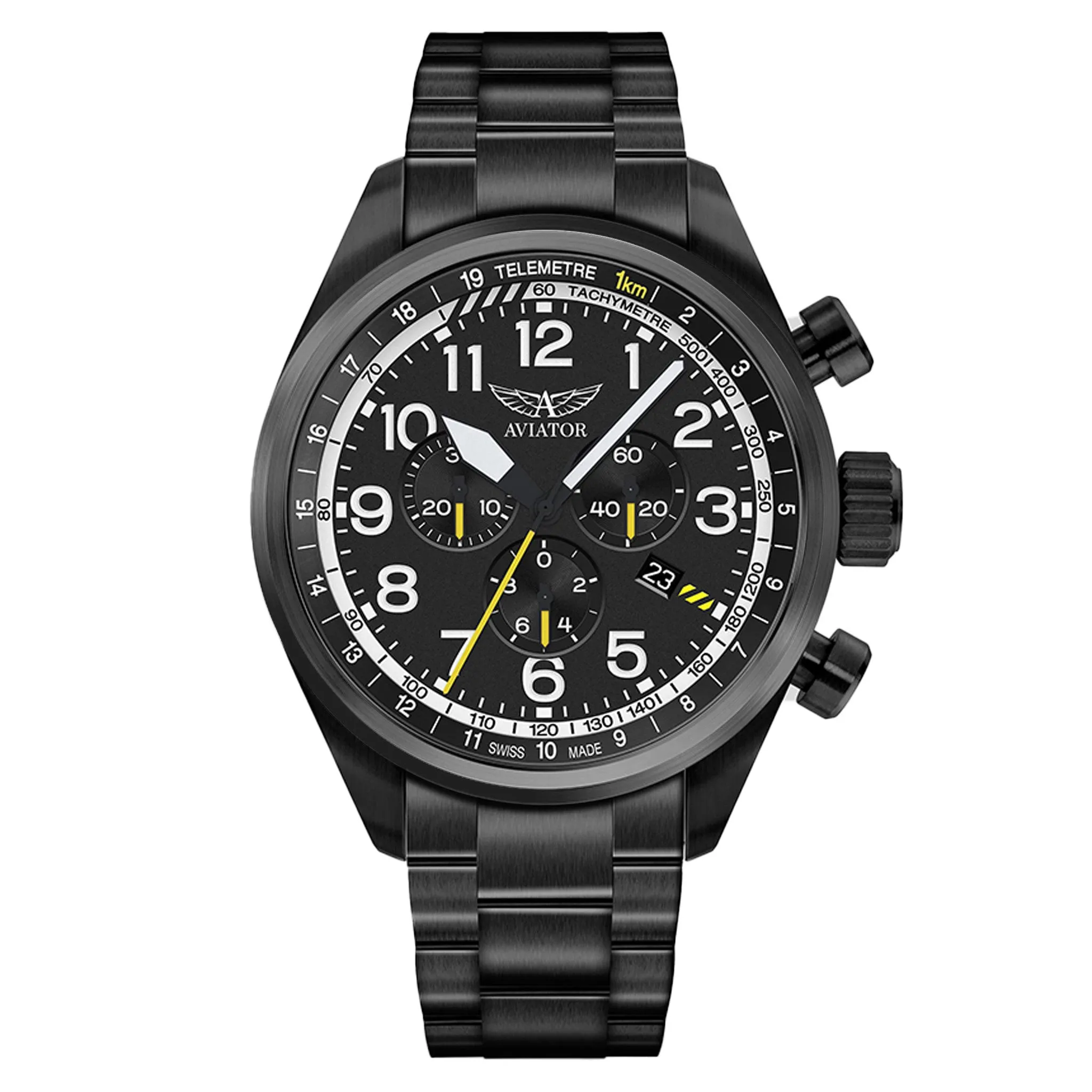 Aviator Black Steel Men's Chronograph Watch - V22551695