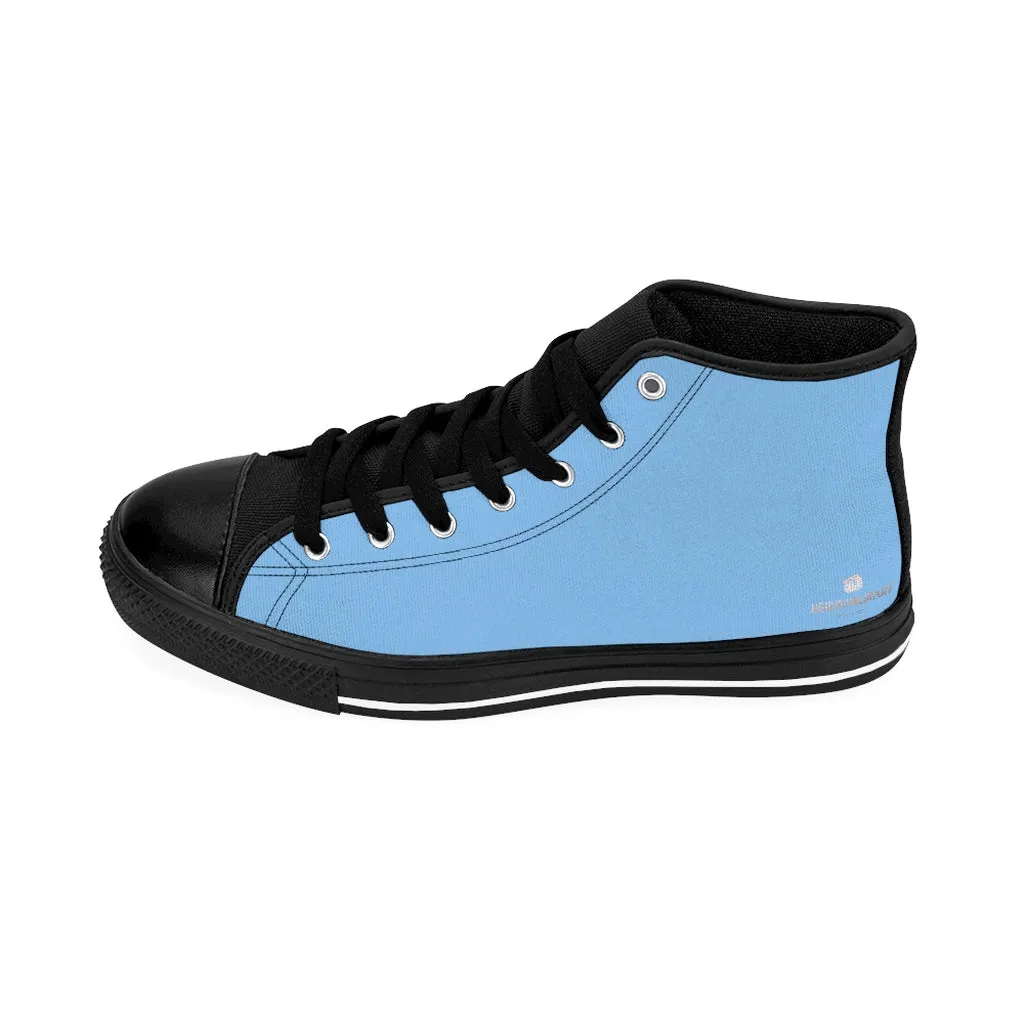 Baby Blue Men's High-top Sneakers, Solid Color Minimalist Designer Tennis Running Shoes