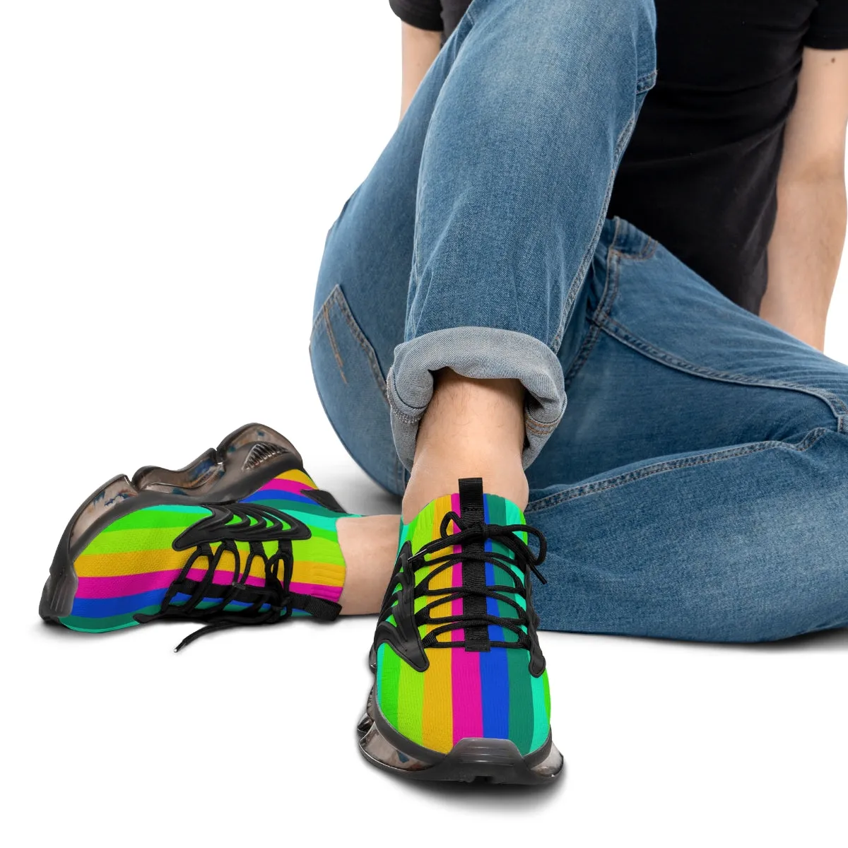 Best Rainbow Striped Men's Shoes, Gay Pride Fun Colorful Best Comfy Men's Mesh Sports Sneakers