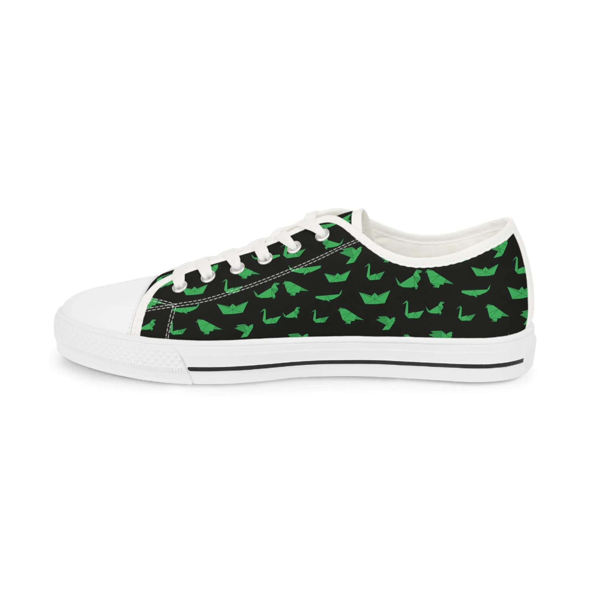 Black Crane Print Men's Sneakers, Green and Black Japanese Style Men's Low Top Sneaker Shoes (US Size: 5-14)