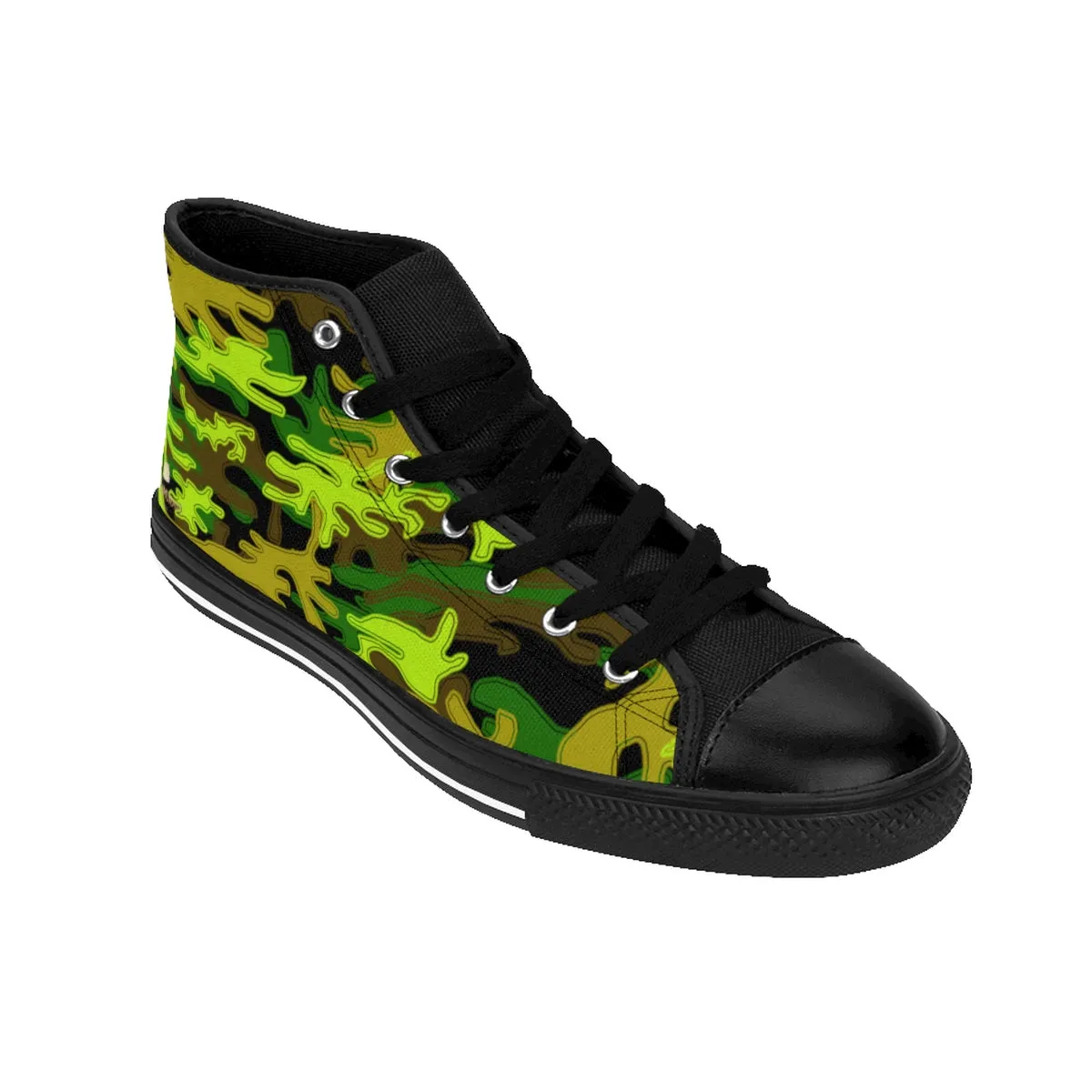 Black Green Men's Camo Sneakers, Camouflage Military Print Men's High-top Sneakers