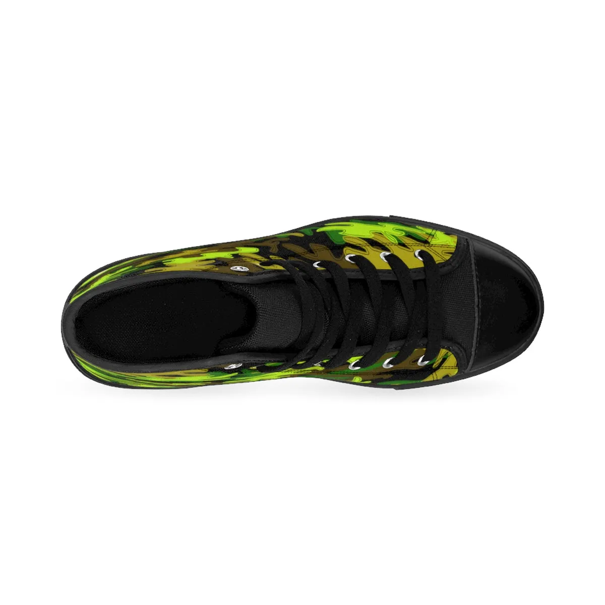 Black Green Men's Camo Sneakers, Camouflage Military Print Men's High-top Sneakers