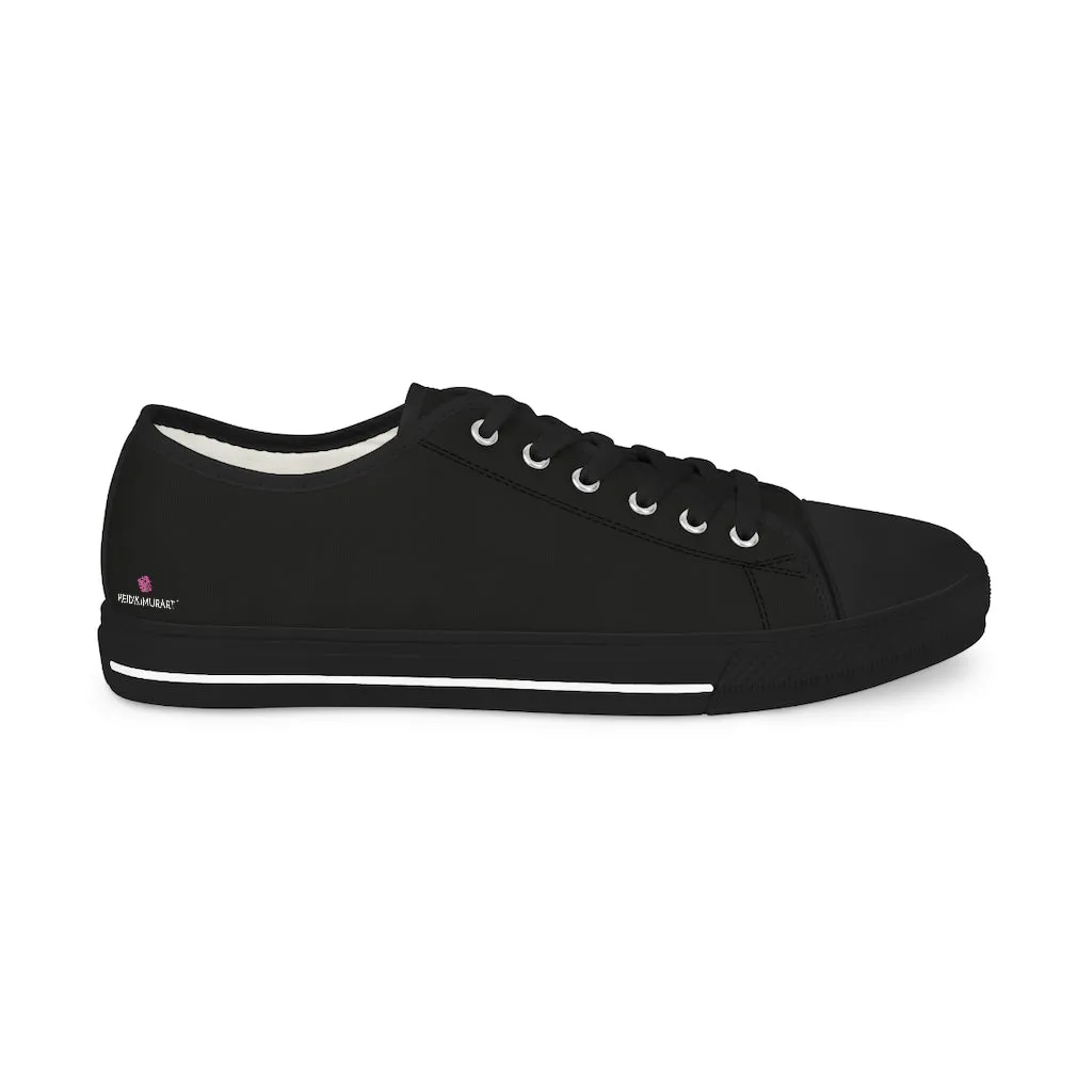 Black Solid Color Men's Sneakers, Best Solid Black Color Men's Low Top Sneakers Tennis Canvas Shoes (US Size: 5-14)