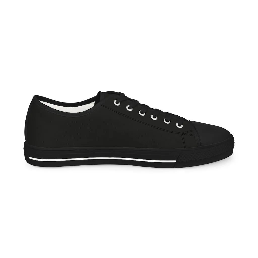 Black Solid Color Men's Sneakers, Best Solid Black Color Men's Low Top Sneakers Tennis Canvas Shoes (US Size: 5-14)