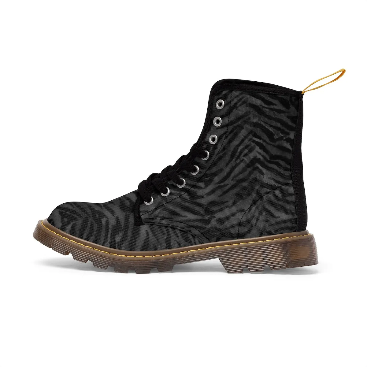 Black Tiger Stripe Men's Boots, Animal Print Pattern Anti Heat   Moisture Hiking Boots