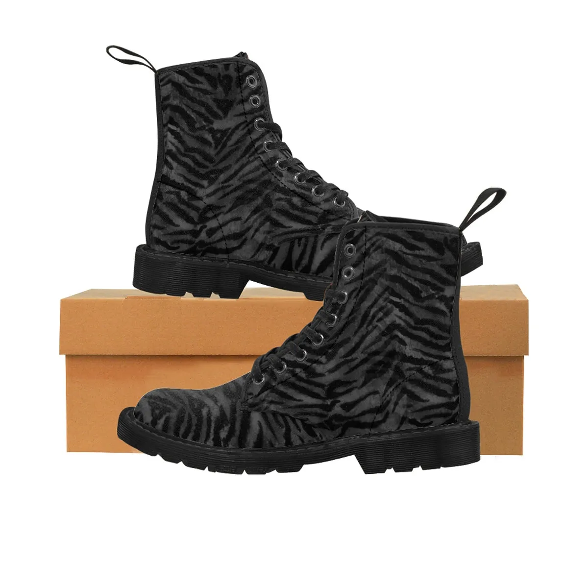 Black Tiger Stripe Men's Boots, Animal Print Pattern Anti Heat   Moisture Hiking Boots