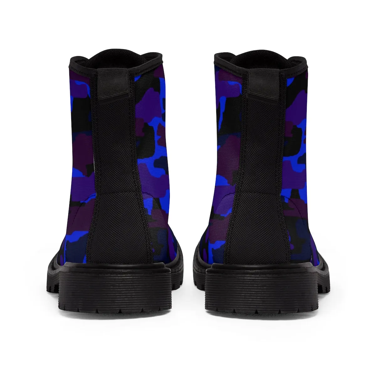 Blue Camo Men's Boots, Purple Camouflage Military Army Canvas Winter Laced Up Boots