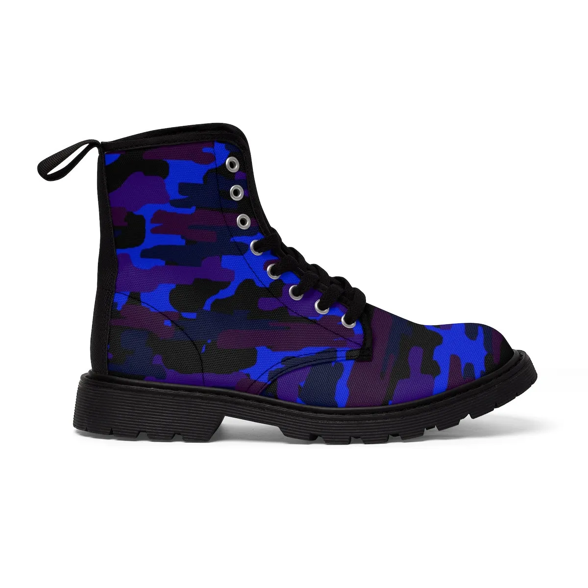 Blue Camo Men's Boots, Purple Camouflage Military Army Canvas Winter Laced Up Boots