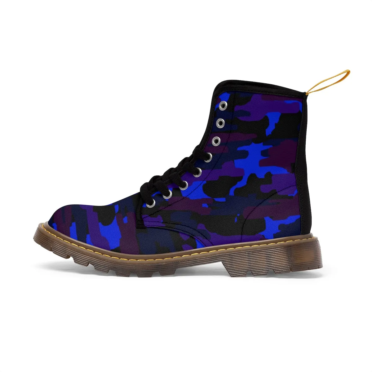 Blue Camo Men's Boots, Purple Camouflage Military Army Canvas Winter Laced Up Boots