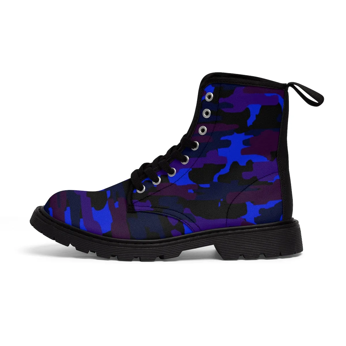 Blue Camo Men's Boots, Purple Camouflage Military Army Canvas Winter Laced Up Boots