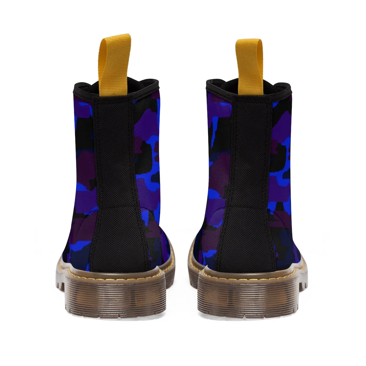 Blue Camo Men's Boots, Purple Camouflage Military Army Canvas Winter Laced Up Boots