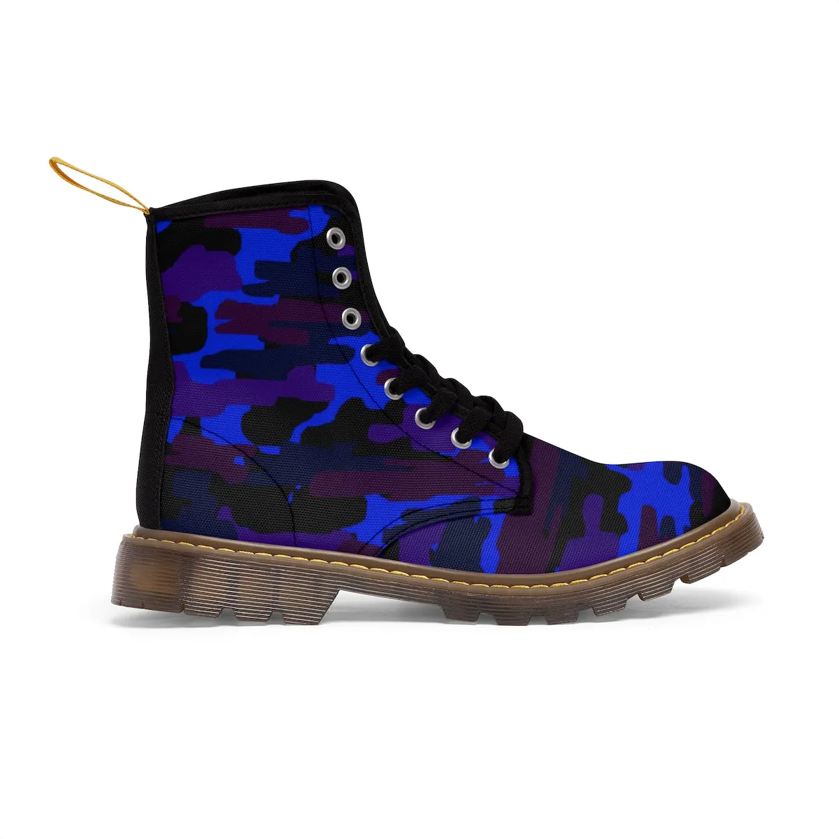 Blue Camo Men's Boots, Purple Camouflage Military Army Canvas Winter Laced Up Boots