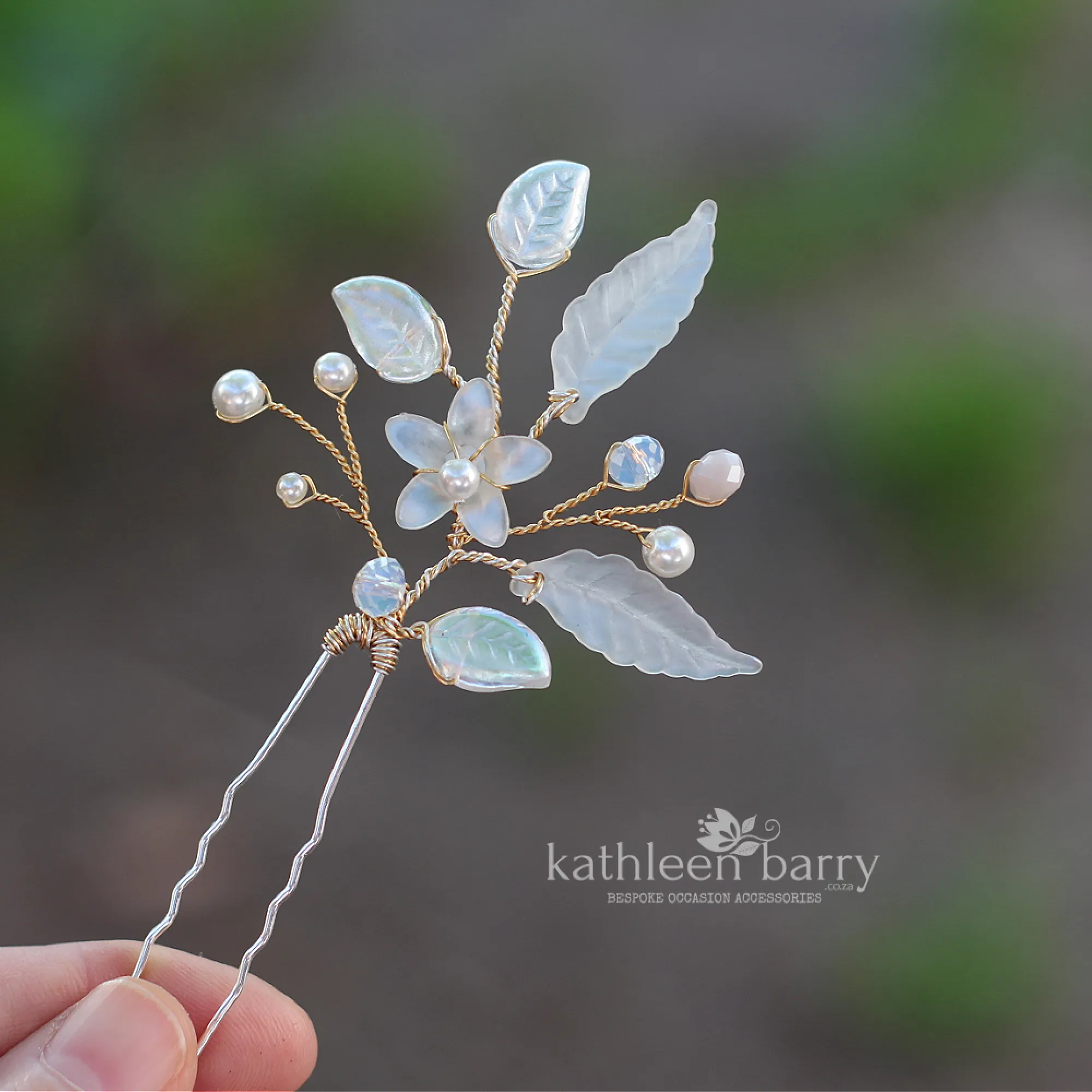 Blythe Iridescent opalescent floral leaf hair pin - color and finish options available