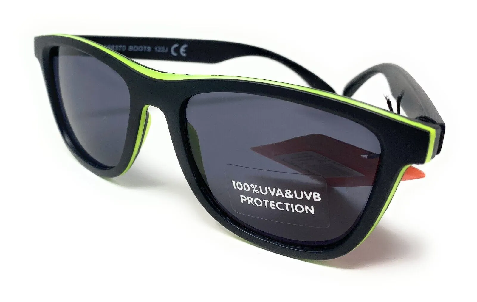 Boots Men's Active Sunglasses Black and Green Trim 100% UVA UVB New 122J