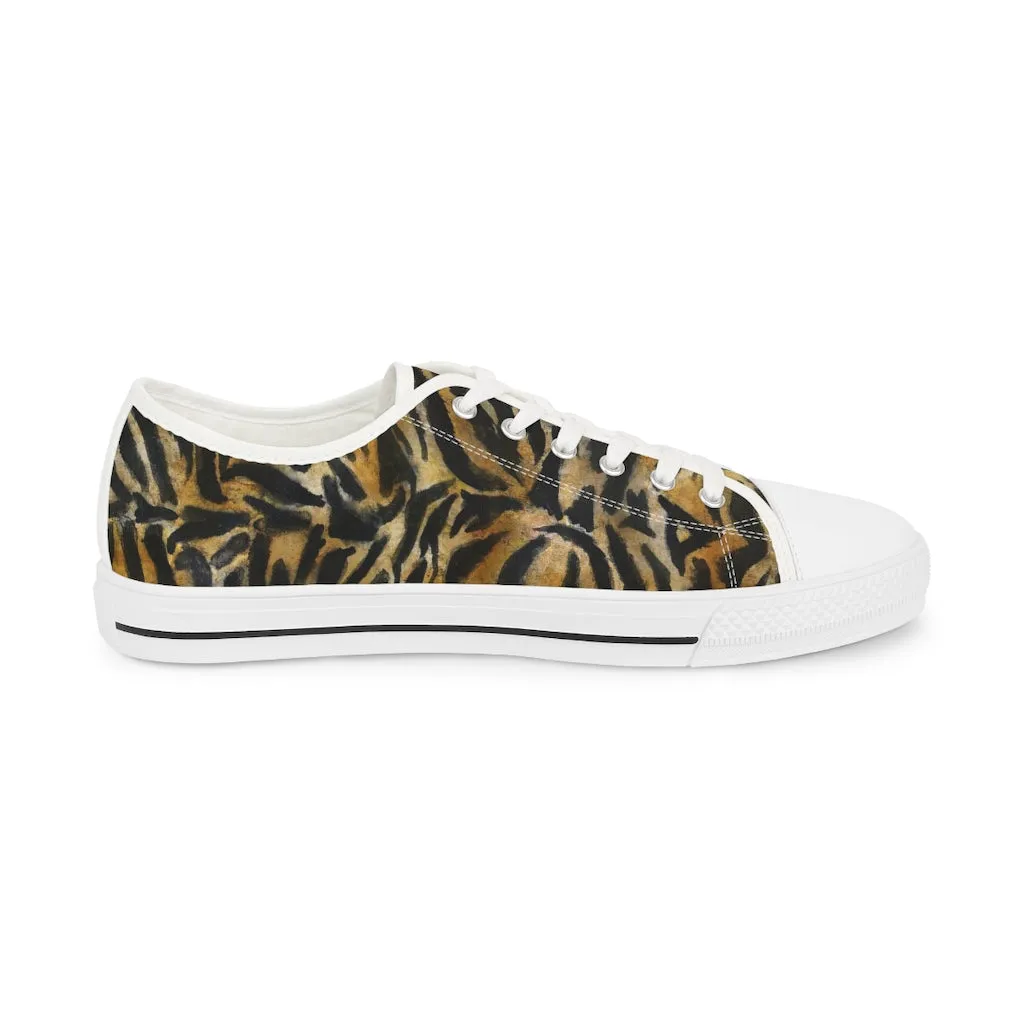 Brown Tiger Stripes Men's Shoes, Best Brown Tiger Striped Animal Print Men's Low Top Sneakers