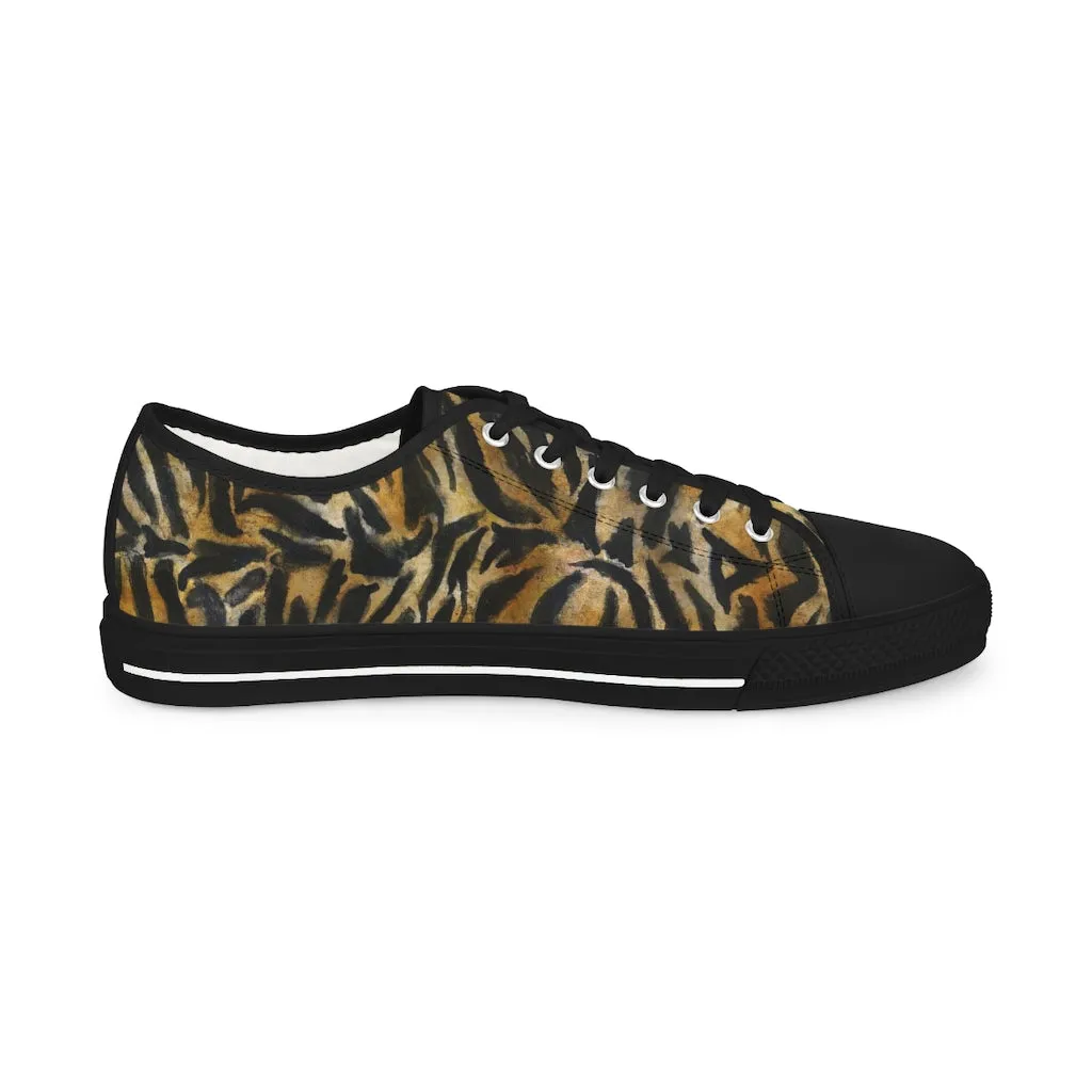 Brown Tiger Stripes Men's Shoes, Best Brown Tiger Striped Animal Print Men's Low Top Sneakers