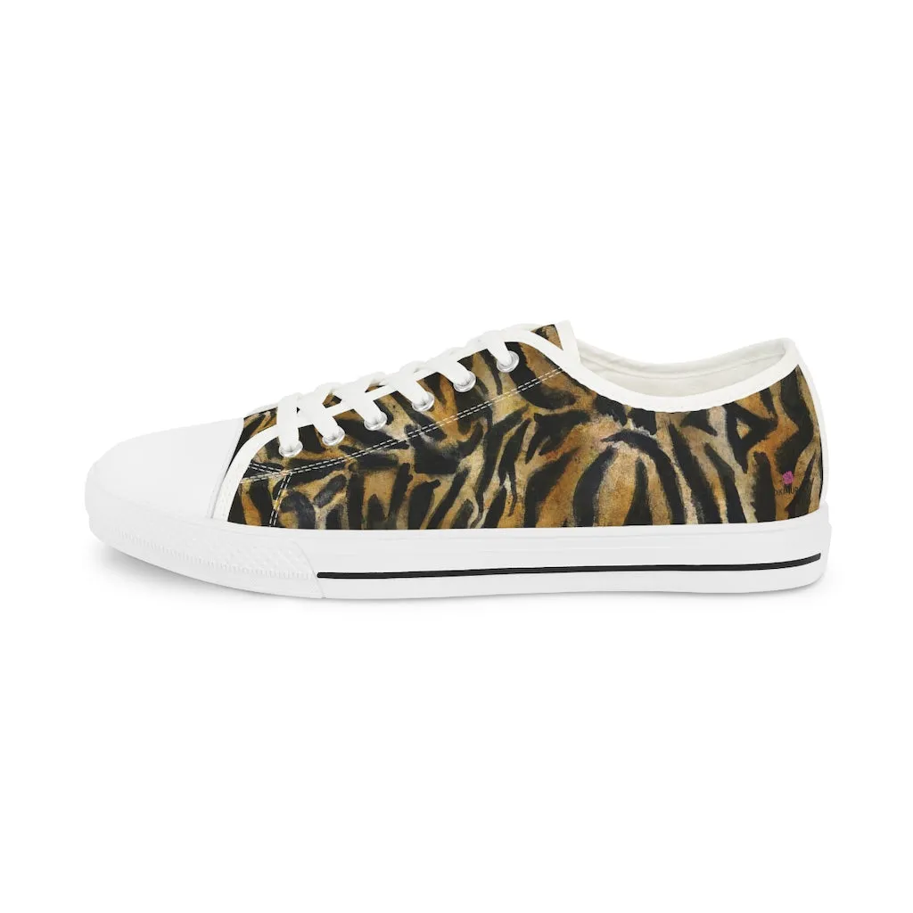 Brown Tiger Stripes Men's Shoes, Best Brown Tiger Striped Animal Print Men's Low Top Sneakers