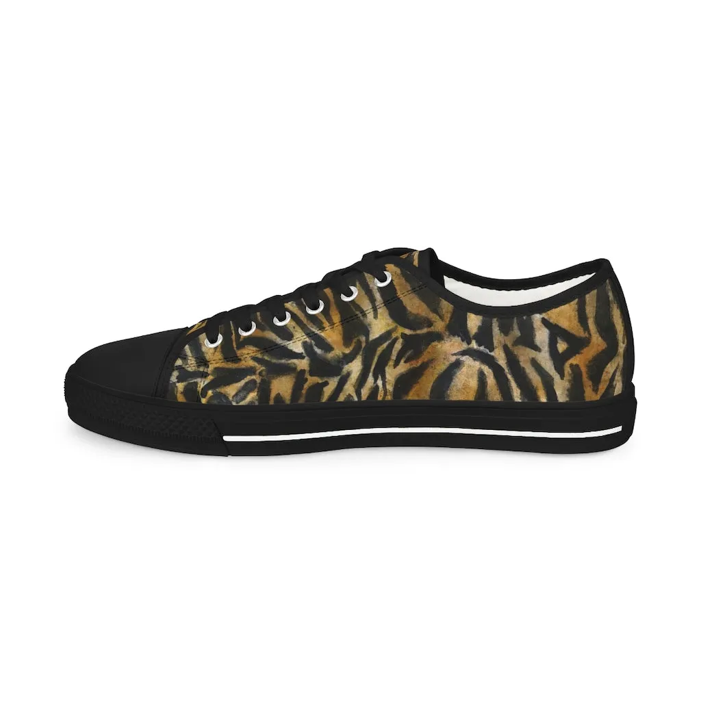 Brown Tiger Stripes Men's Shoes, Best Brown Tiger Striped Animal Print Men's Low Top Sneakers