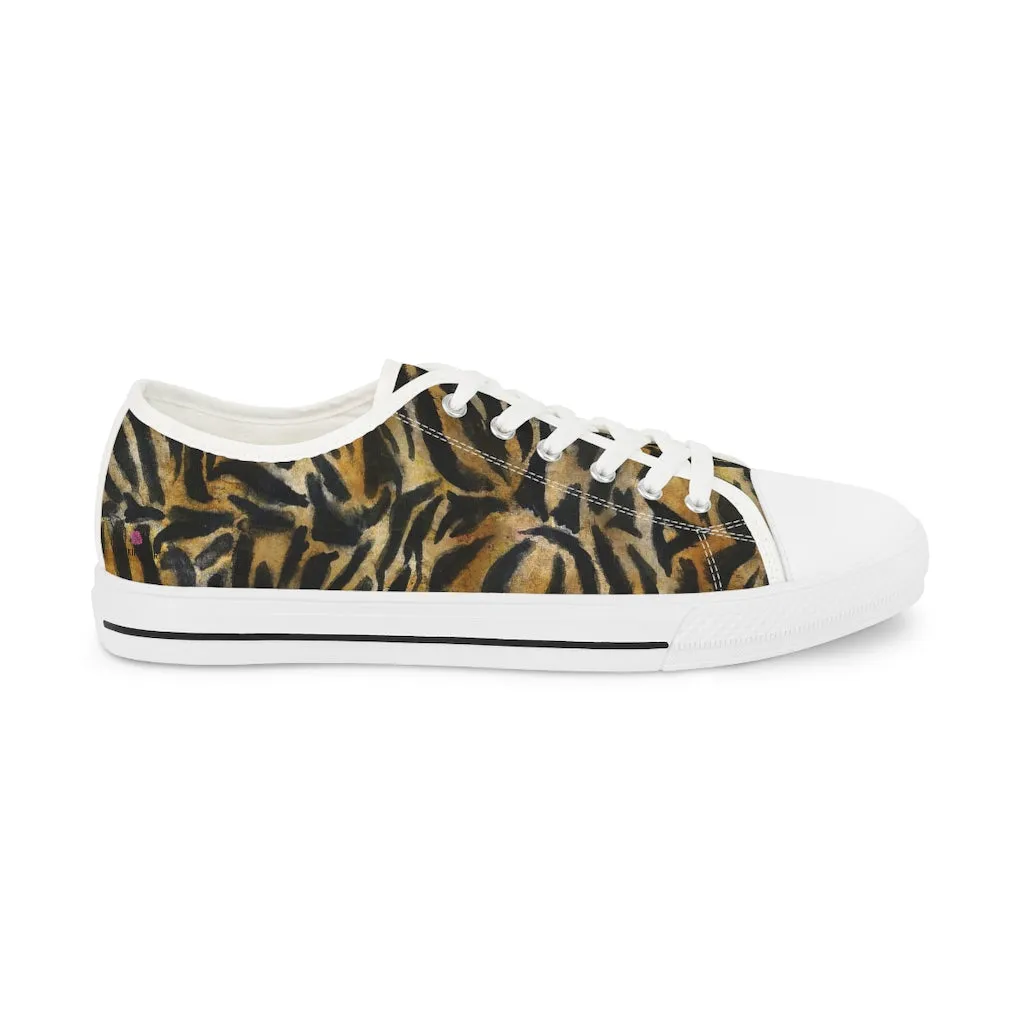 Brown Tiger Stripes Men's Shoes, Best Brown Tiger Striped Animal Print Men's Low Top Sneakers