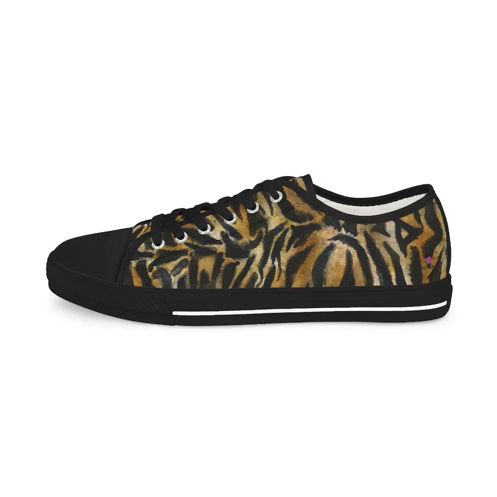 Brown Tiger Stripes Men's Shoes, Best Brown Tiger Striped Animal Print Men's Low Top Sneakers