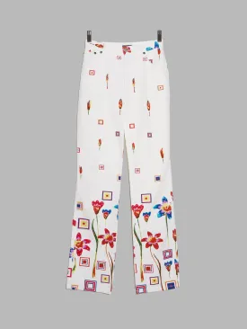 Byblos Blu 1990s white denim jeans with red floral and geometric print