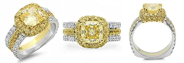 Canary Cushion Cut Two Tone Cubic Zirconia Cz Ring