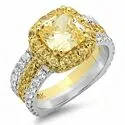 Canary Cushion Cut Two Tone Cubic Zirconia Cz Ring