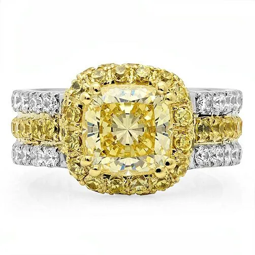 Canary Cushion Cut Two Tone Cubic Zirconia Cz Ring