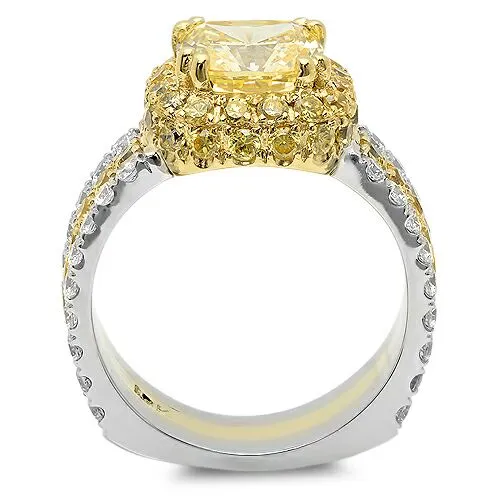 Canary Cushion Cut Two Tone Cubic Zirconia Cz Ring