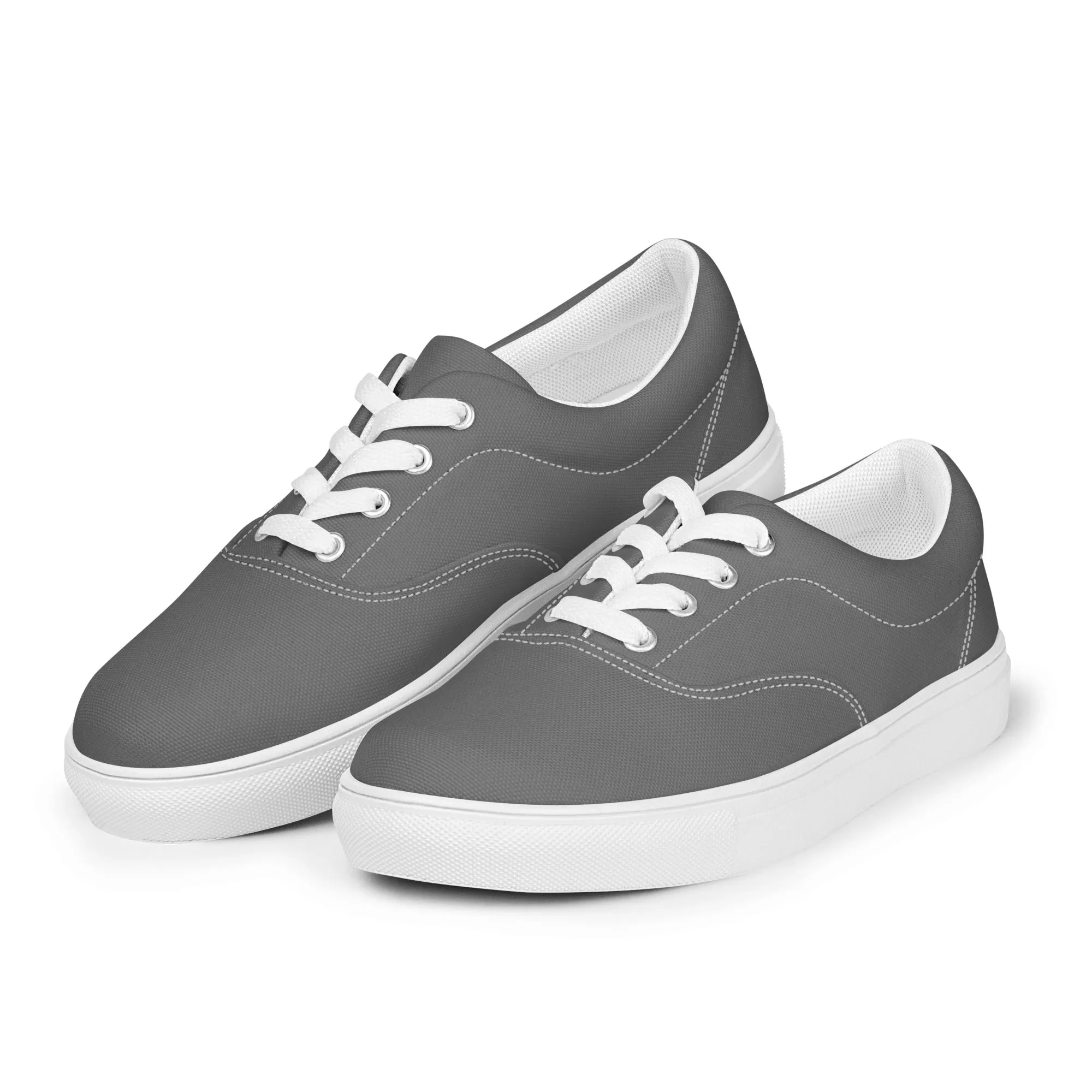 Charcoal Grey Men's Low Tops, Solid Charcoal Grey Color Best Designer Men’s Lace-up Canvas Shoes (US Size: 5-13)