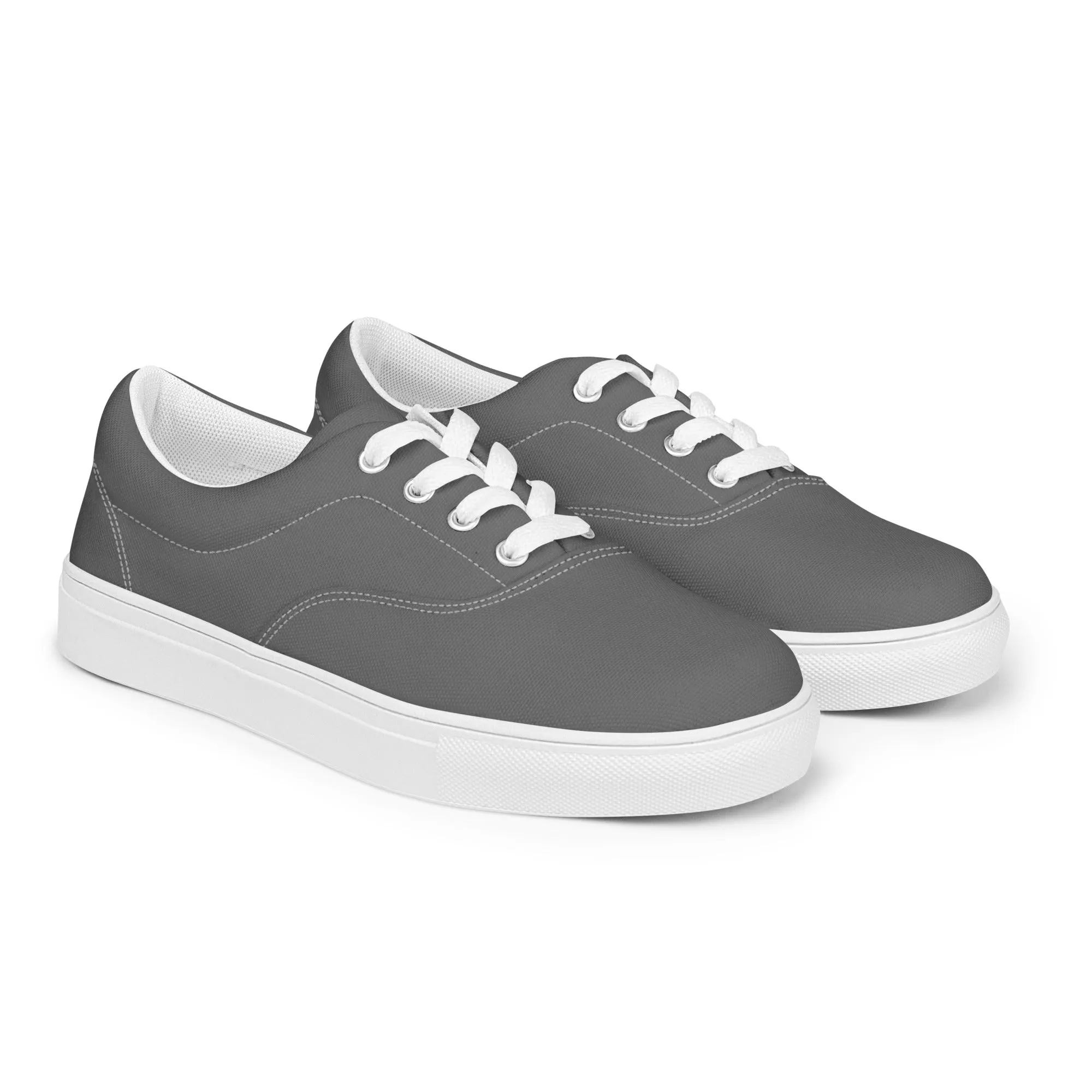 Charcoal Grey Men's Low Tops, Solid Charcoal Grey Color Best Designer Men’s Lace-up Canvas Shoes (US Size: 5-13)