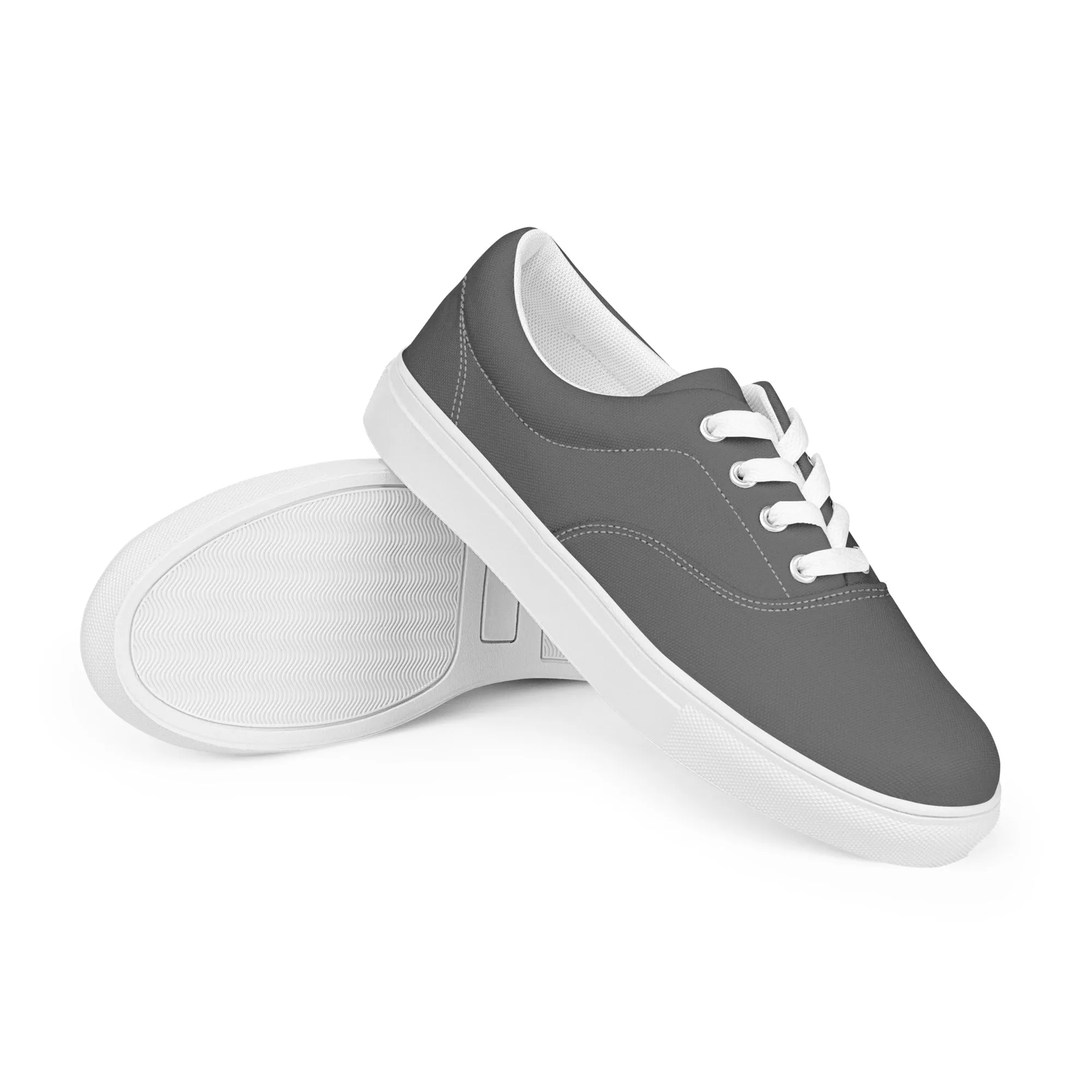 Charcoal Grey Men's Low Tops, Solid Charcoal Grey Color Best Designer Men’s Lace-up Canvas Shoes (US Size: 5-13)