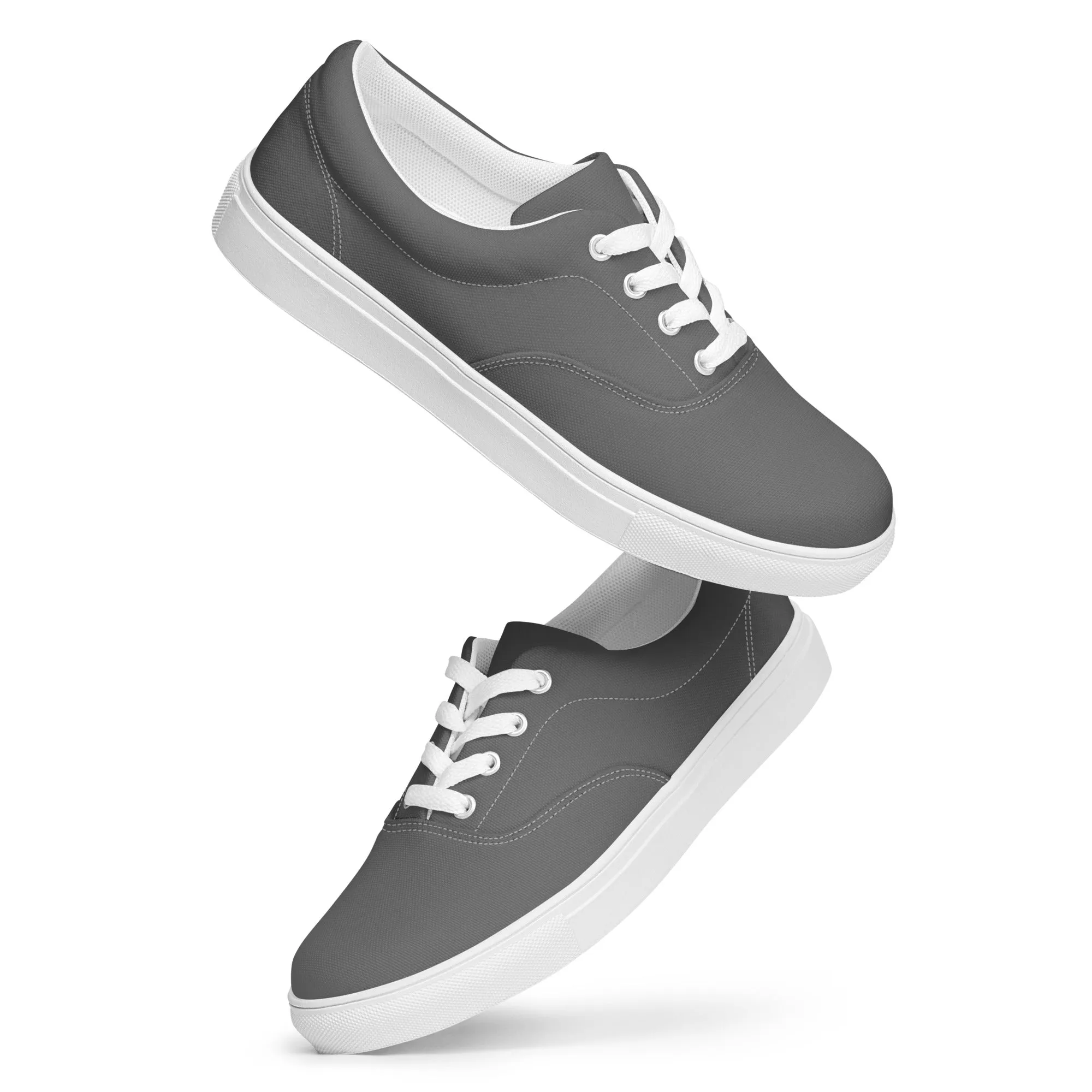 Charcoal Grey Men's Low Tops, Solid Charcoal Grey Color Best Designer Men’s Lace-up Canvas Shoes (US Size: 5-13)