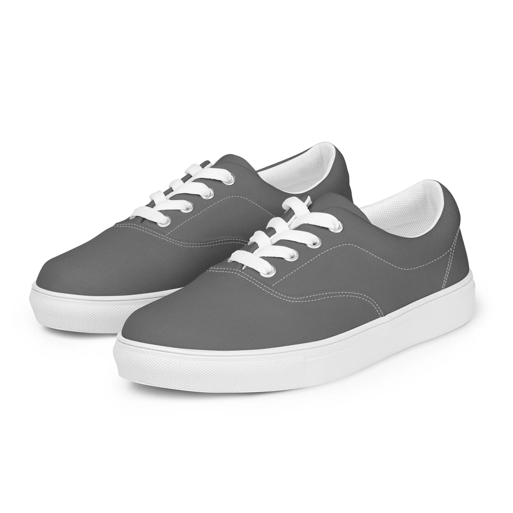 Charcoal Grey Men's Low Tops, Solid Charcoal Grey Color Best Designer Men’s Lace-up Canvas Shoes (US Size: 5-13)