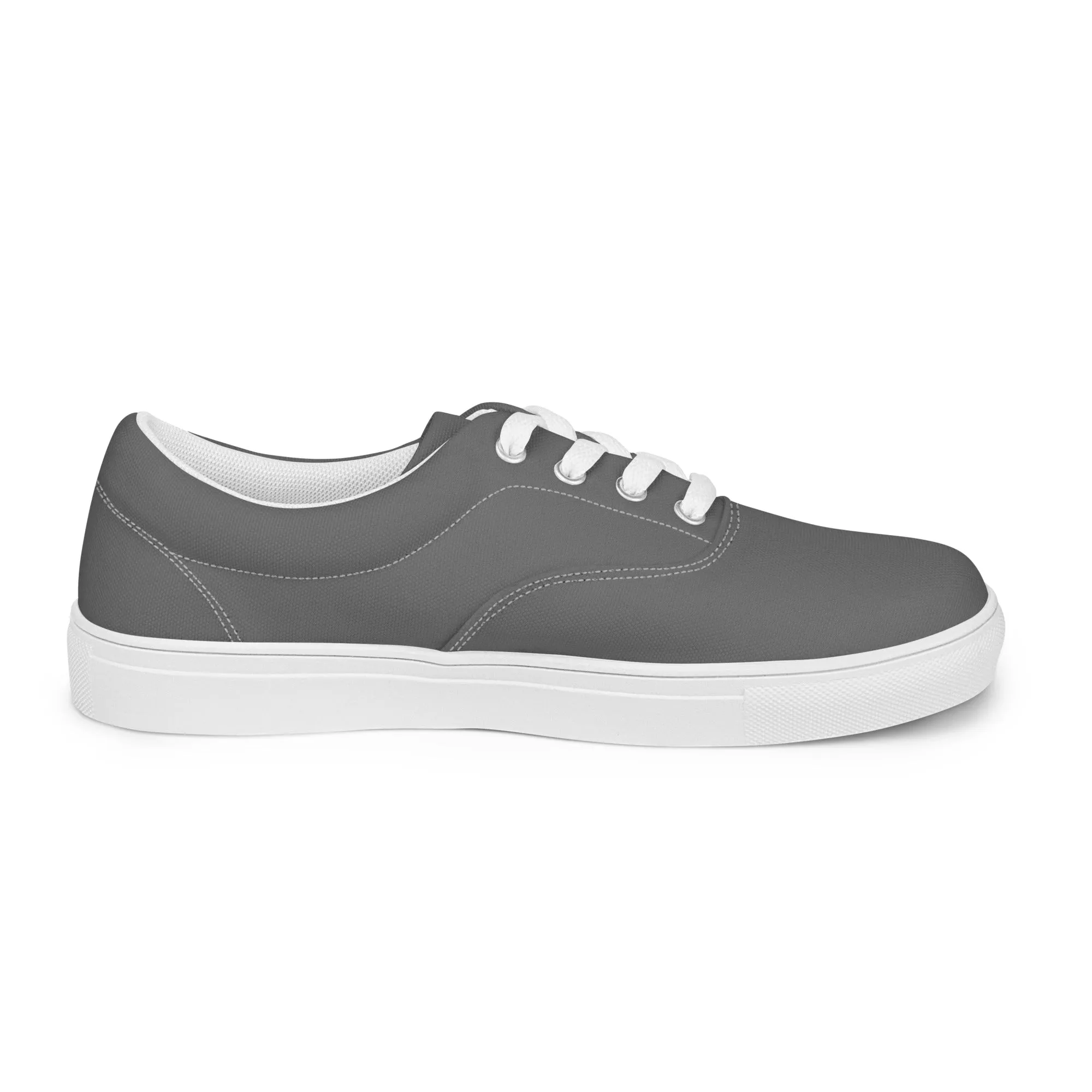 Charcoal Grey Men's Low Tops, Solid Charcoal Grey Color Best Designer Men’s Lace-up Canvas Shoes (US Size: 5-13)