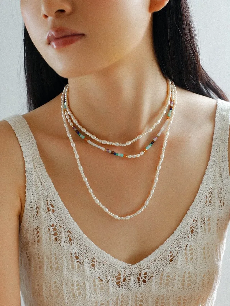 Colorful Faceted Gemstone Summer Vibes Pearl Beaded Necklace