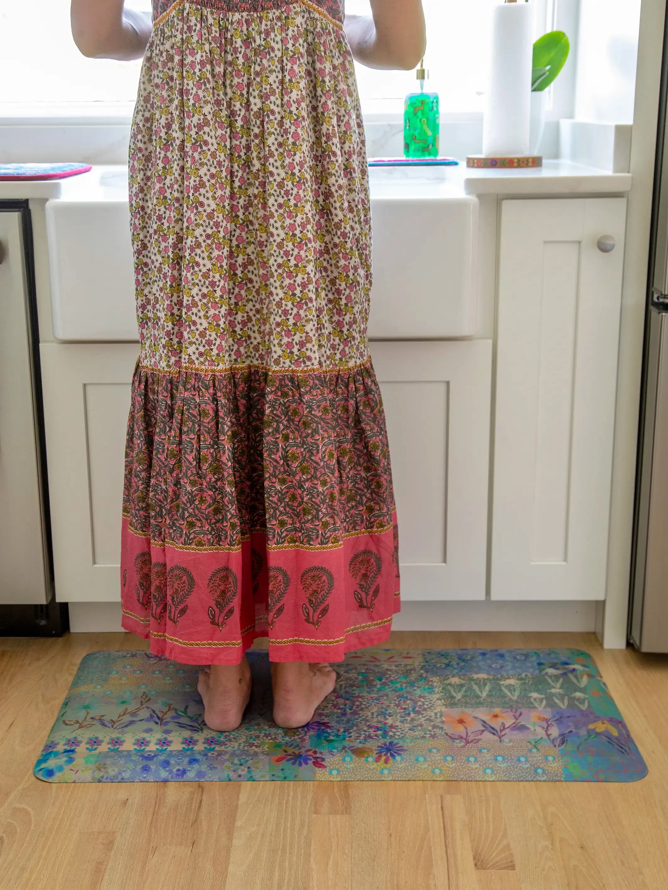 Comfy Kitchen Standing Mat - Blue Watercolor Patchwork