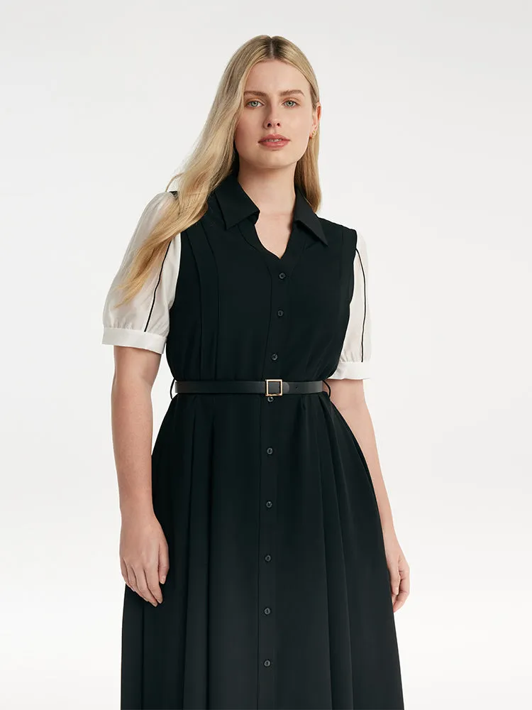 Commute Patchwork V-Neck Women Midi Shirt Dress With Belt