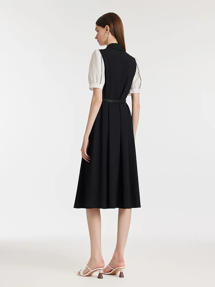 Commute Patchwork V-Neck Women Midi Shirt Dress With Belt