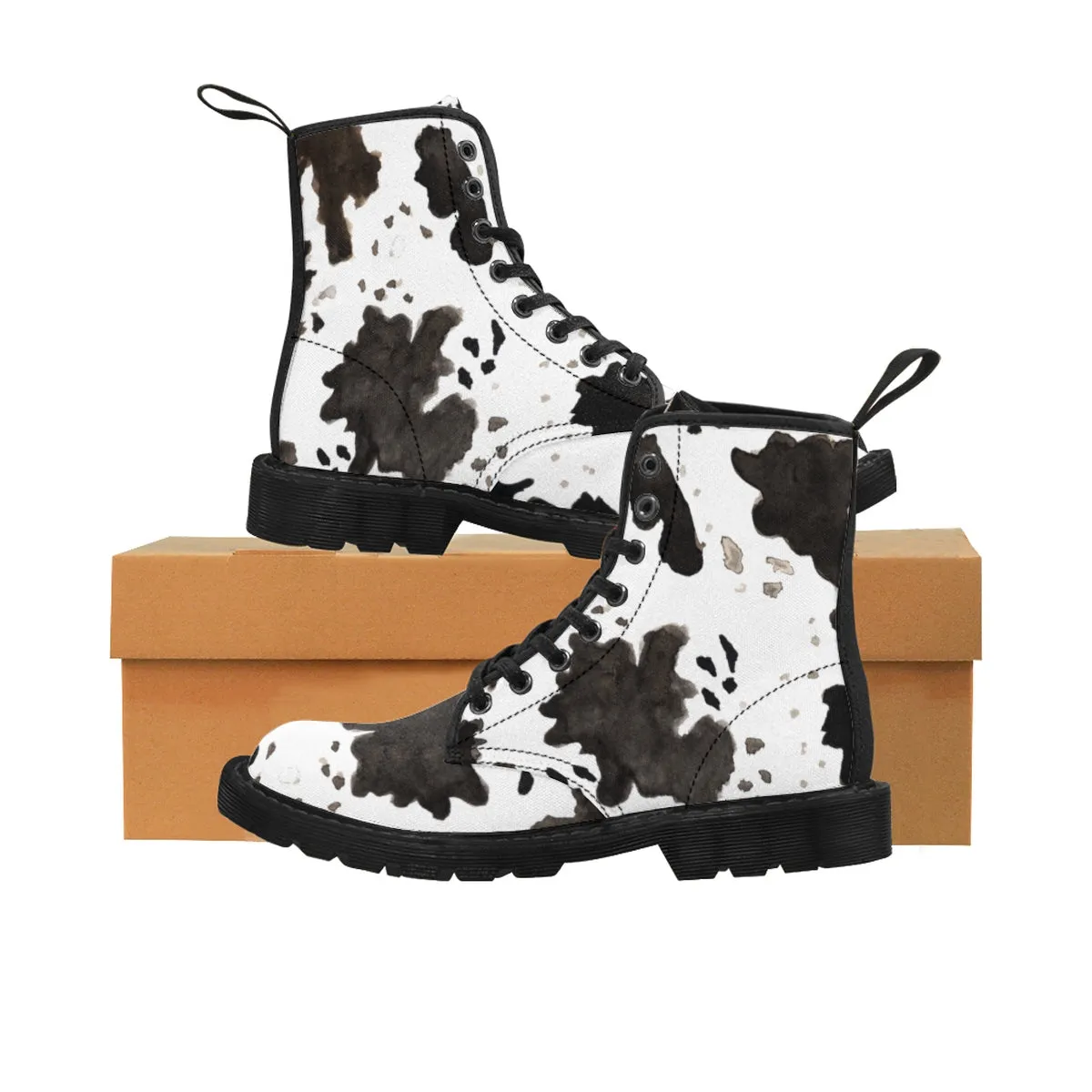 Cow Print Men's Boots, Anti Heat Moisture Hiking Winter Boots For Men (US Size: 7-10.5)