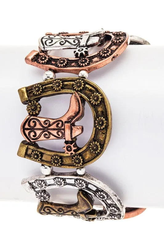 Cowboy Boots Horse Shoe Stretch Bracelet