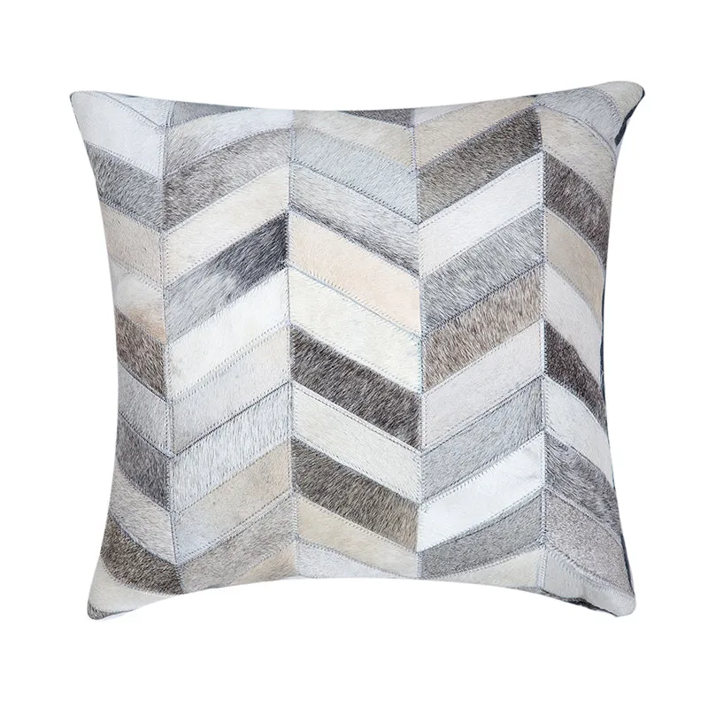 Cream and Grey Cowhide Throw Cushion