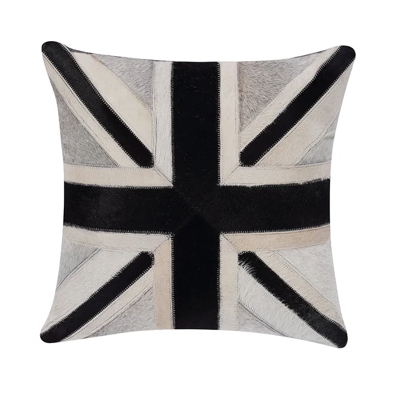 Cream and Grey Cowhide Throw Cushion