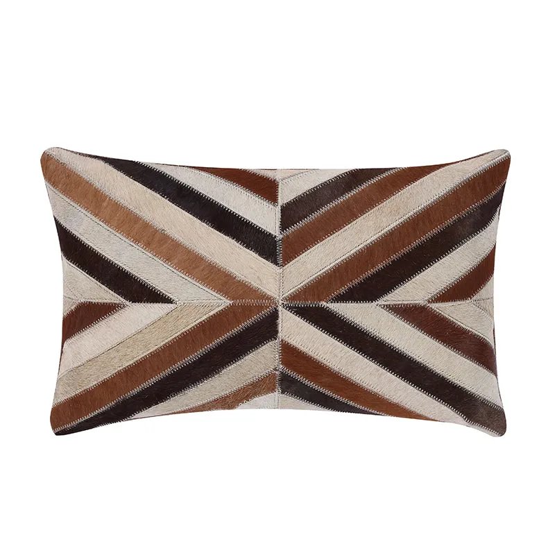 Cream and Grey Cowhide Throw Cushion