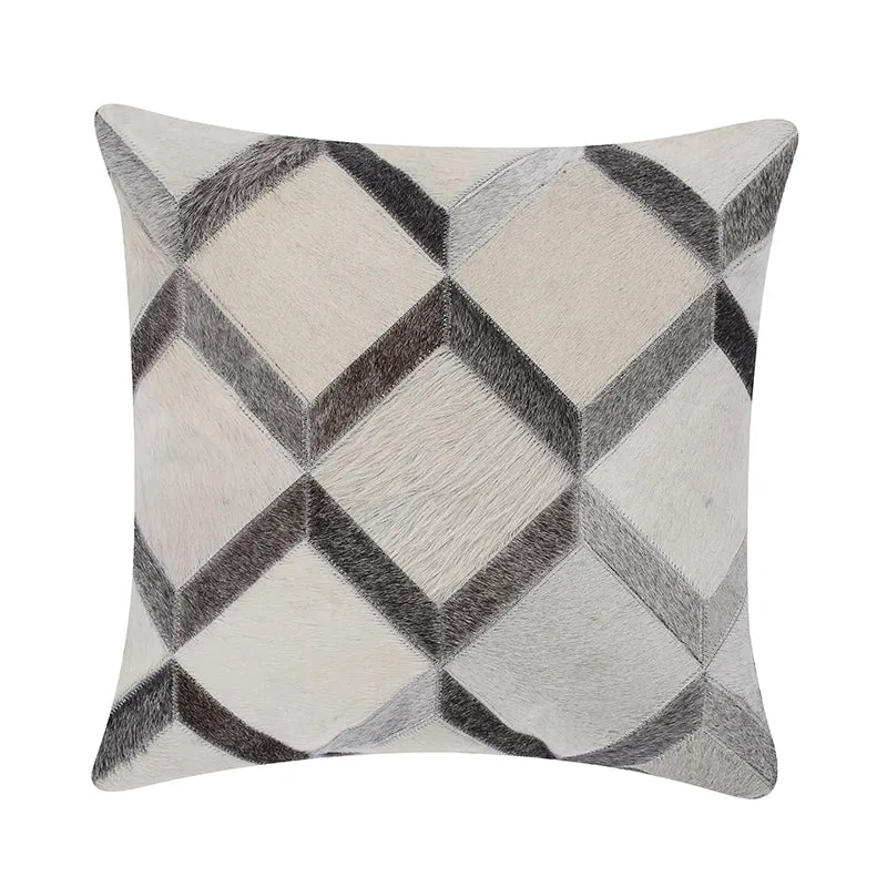 Cream and Grey Cowhide Throw Cushion