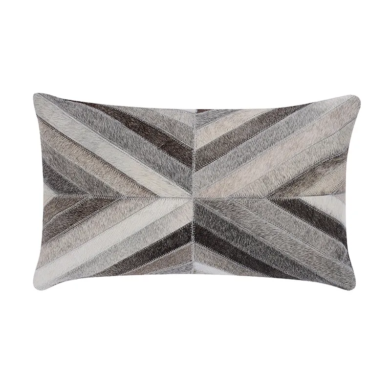 Cream and Grey Cowhide Throw Cushion